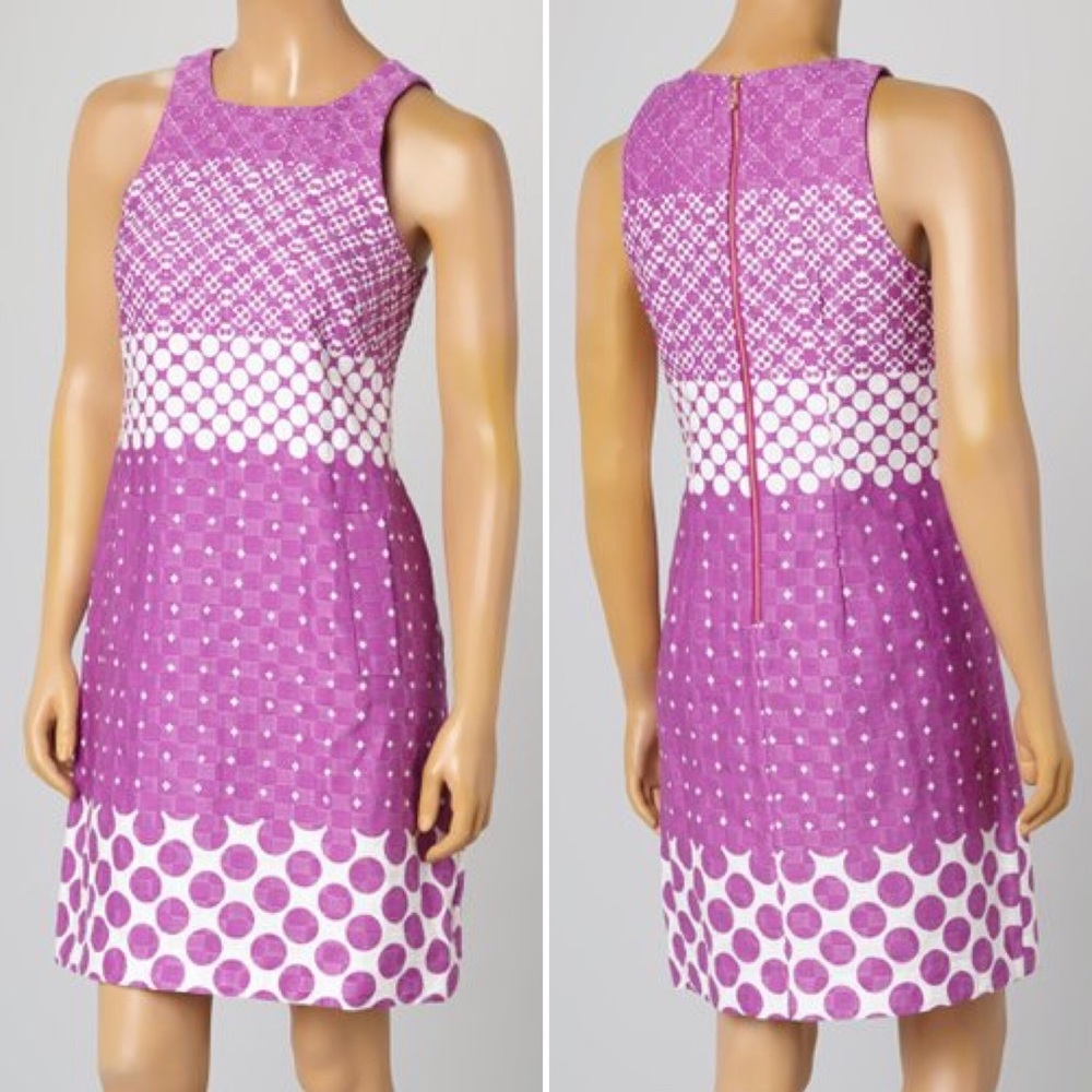 Taylor Purple Dots & Stripes Sheath Dress